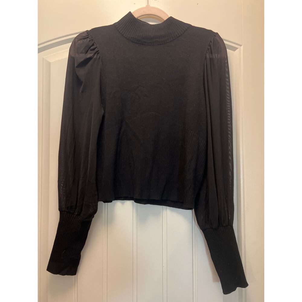 Crave Fame‎ Women’s Mock Neck Ribbed Long Mesh Sleeves Sweater Top Size M Black